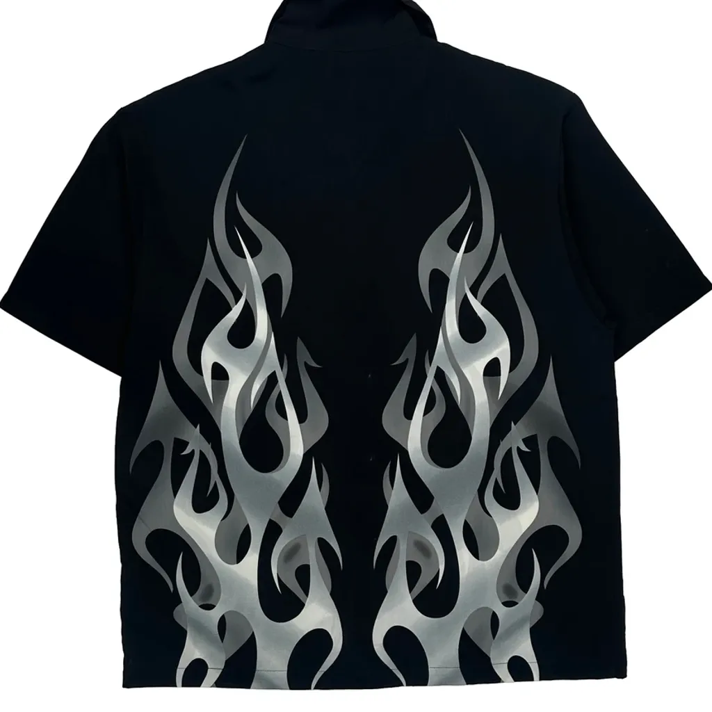 Flame Design Chrome Eagle Graphic Short Sleeve Shirt - Medium Black Polyester - Image 6