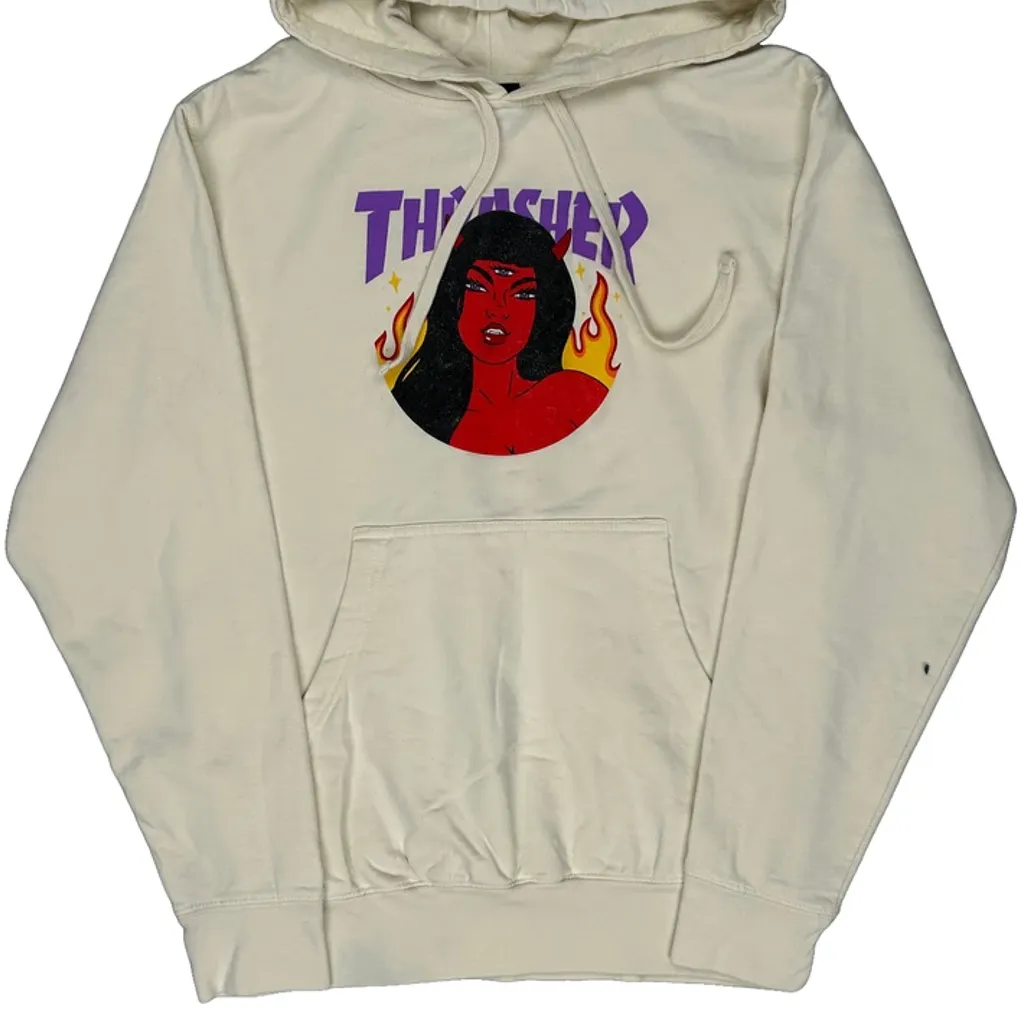 Flame Girl Thrasher Graphic Hoodie - XS Cream Cotton - Image 4