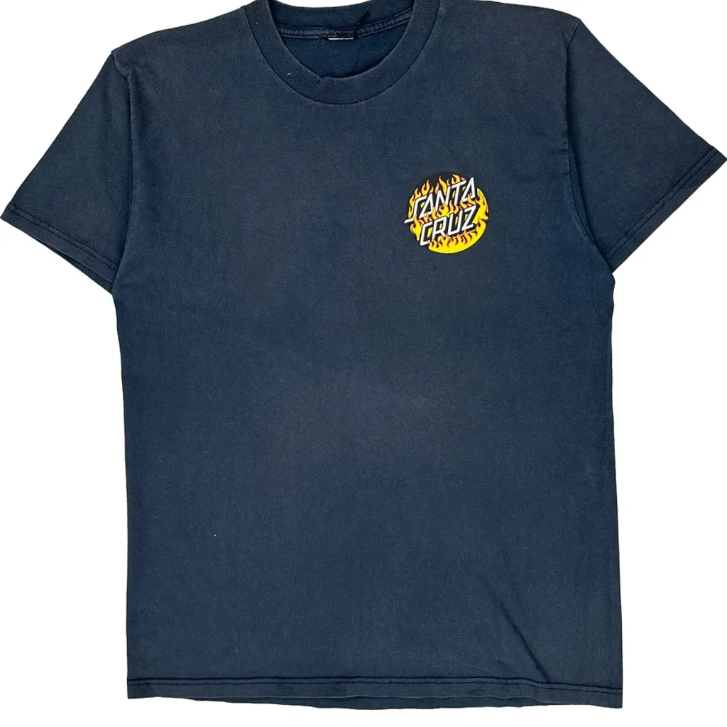 Flame Logo Santa Cruz Graphic T-Shirt - Small Blue Cotton - Image 5