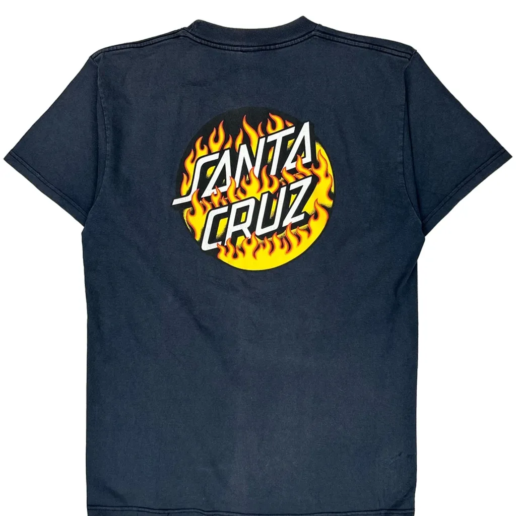 Flame Logo Santa Cruz Graphic T-Shirt - Small Blue Cotton - Image 7