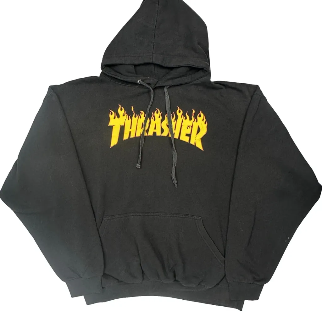 Flame Logo Thrasher Graphic Hoodie - XL Black Cotton - Image 4