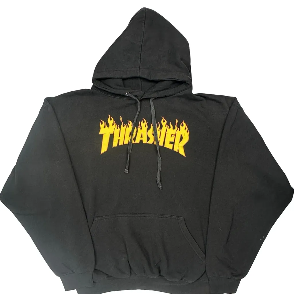 Flame Logo Thrasher Graphic Hoodie - XL Black Cotton - Image 5