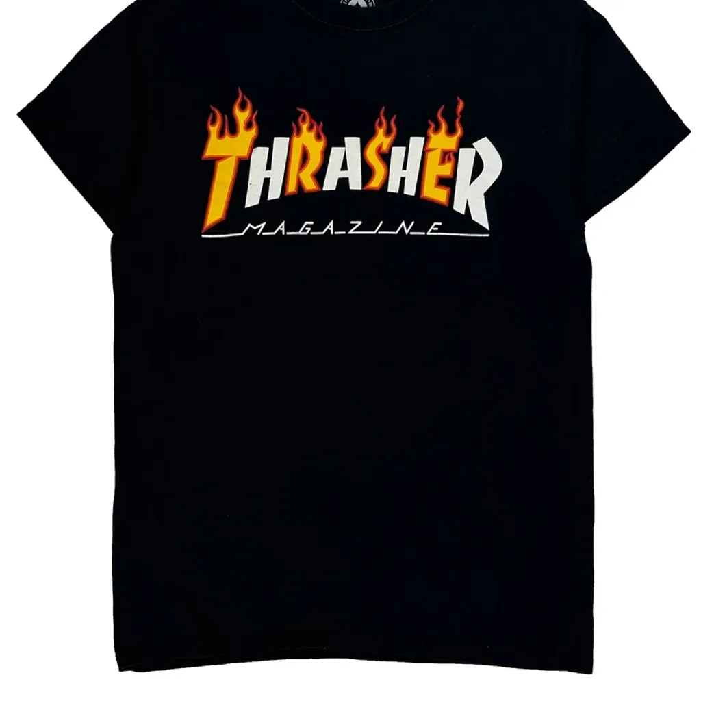 Flame Logo Thrasher Graphic T-Shirt - Small Black Cotton - Image 4