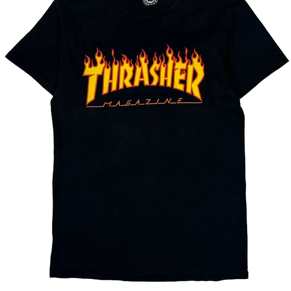 Flame Logo Thrasher Graphic T-Shirt - Small Black Cotton - Image 4