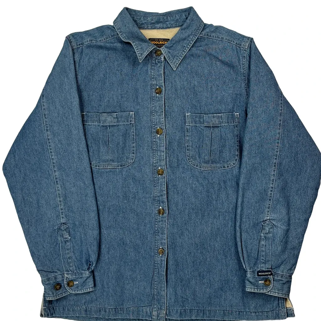 Fleece Lined Woolrich Denim Shirt - Large Blue Denim - Image 4