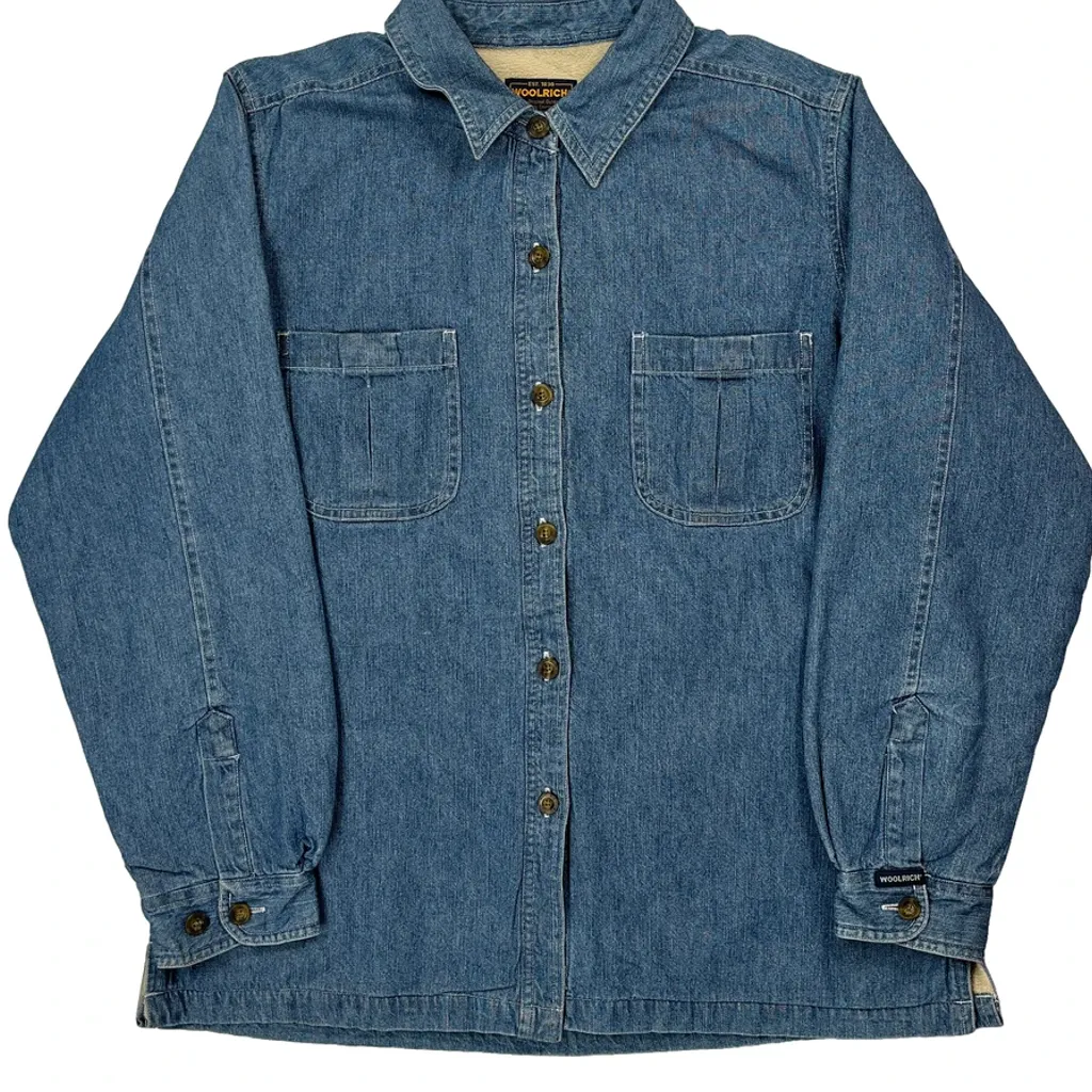 Fleece Lined Woolrich Denim Shirt - Large Blue Denim - Image 5