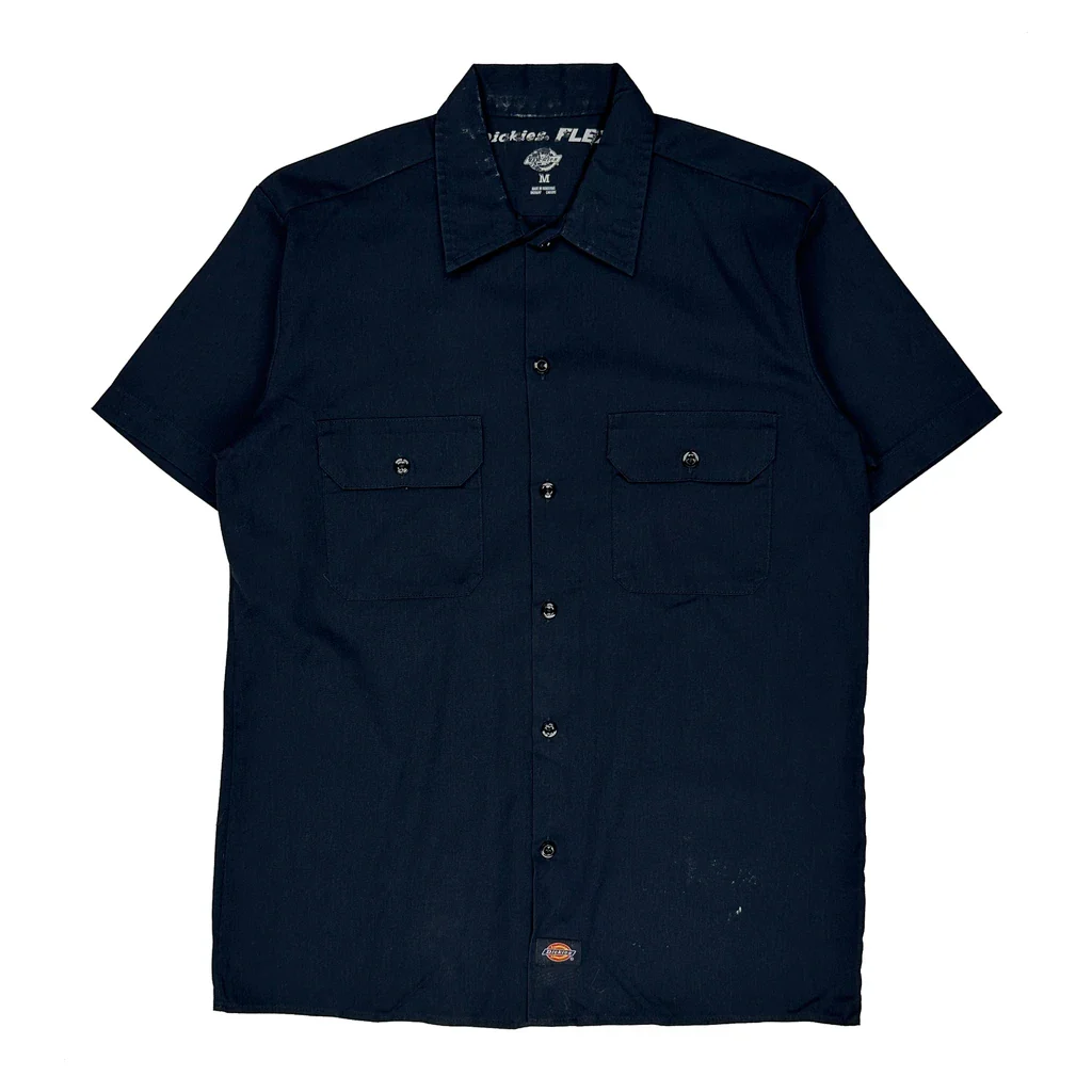 Flex Dickies Short Sleeve Shirt - Medium Navy Cotton Blend