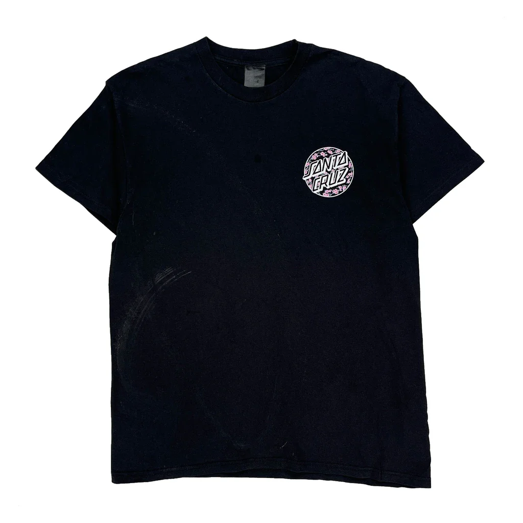 Floral Logo Santa Cruz Graphic T-Shirt - Large Black Cotton