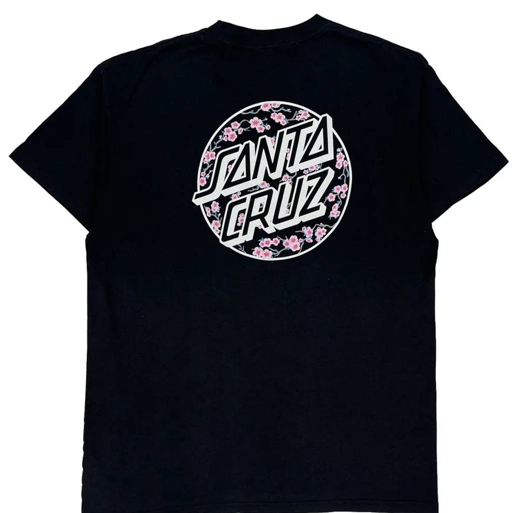 Floral Logo Santa Cruz Graphic T-Shirt - Large Black Cotton - Image 6