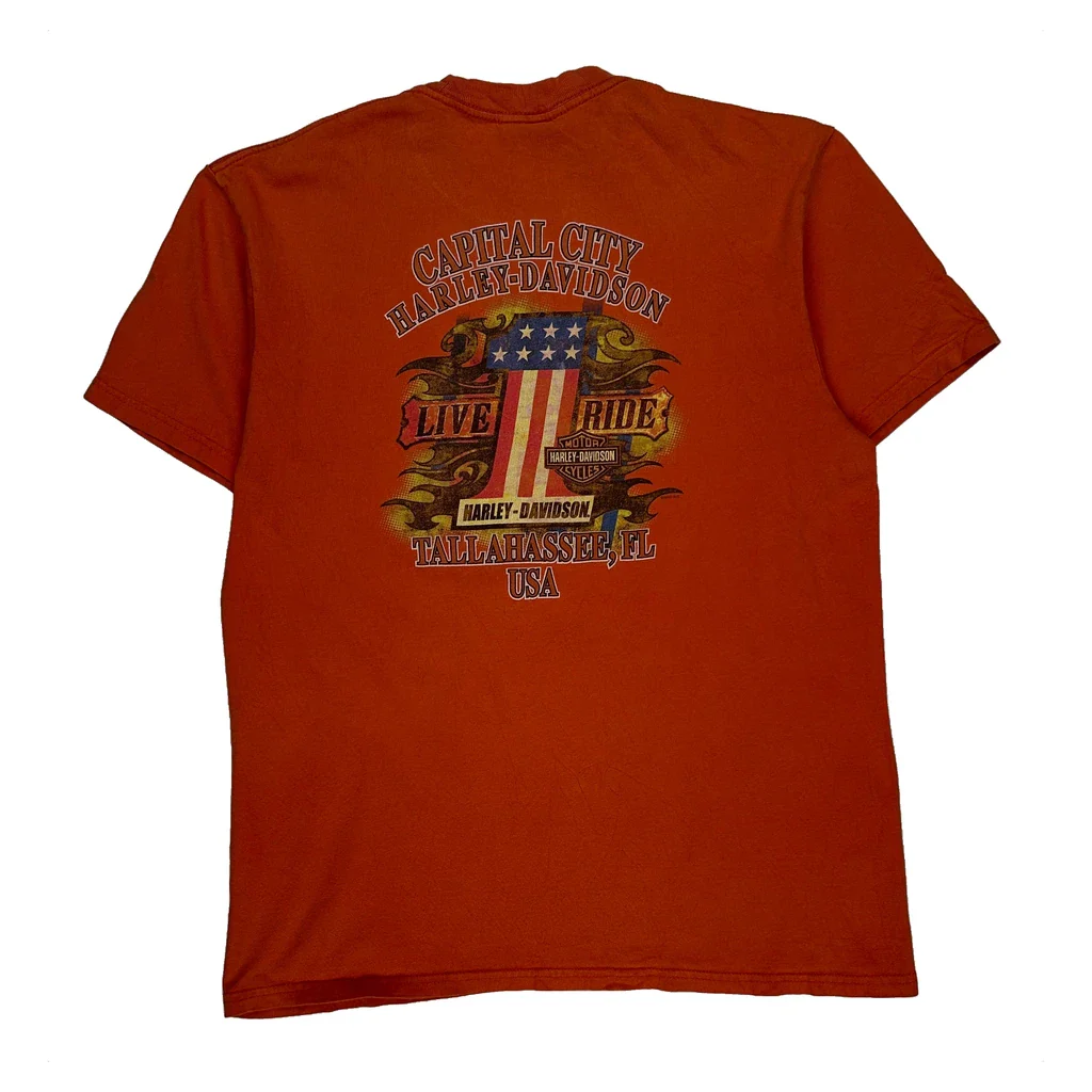 Florida Harley Davidson Graphic T-Shirt - Large Orange Cotton - Image 2