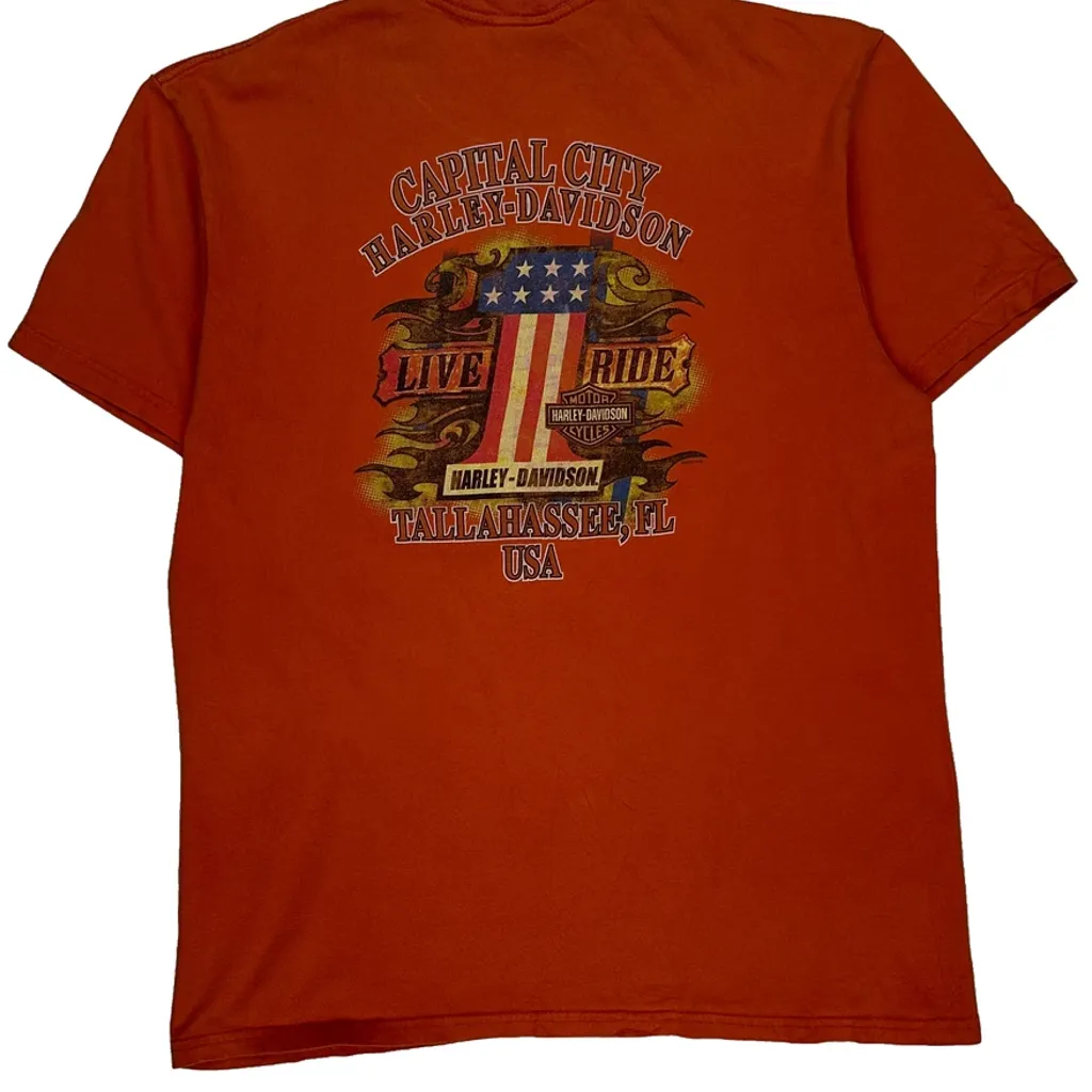 Florida Harley Davidson Graphic T-Shirt - Large Orange Cotton - Image 6