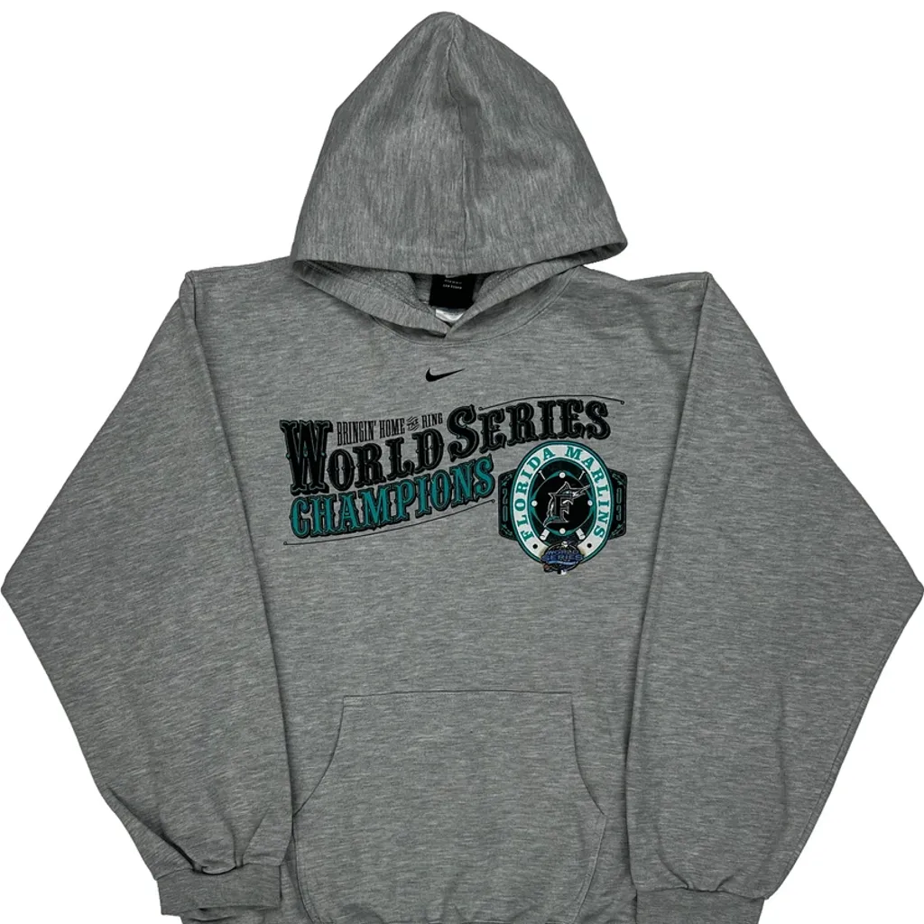 Florida Marlins Nike Graphic Hoodie - XL Grey Cotton Blend - Image 5