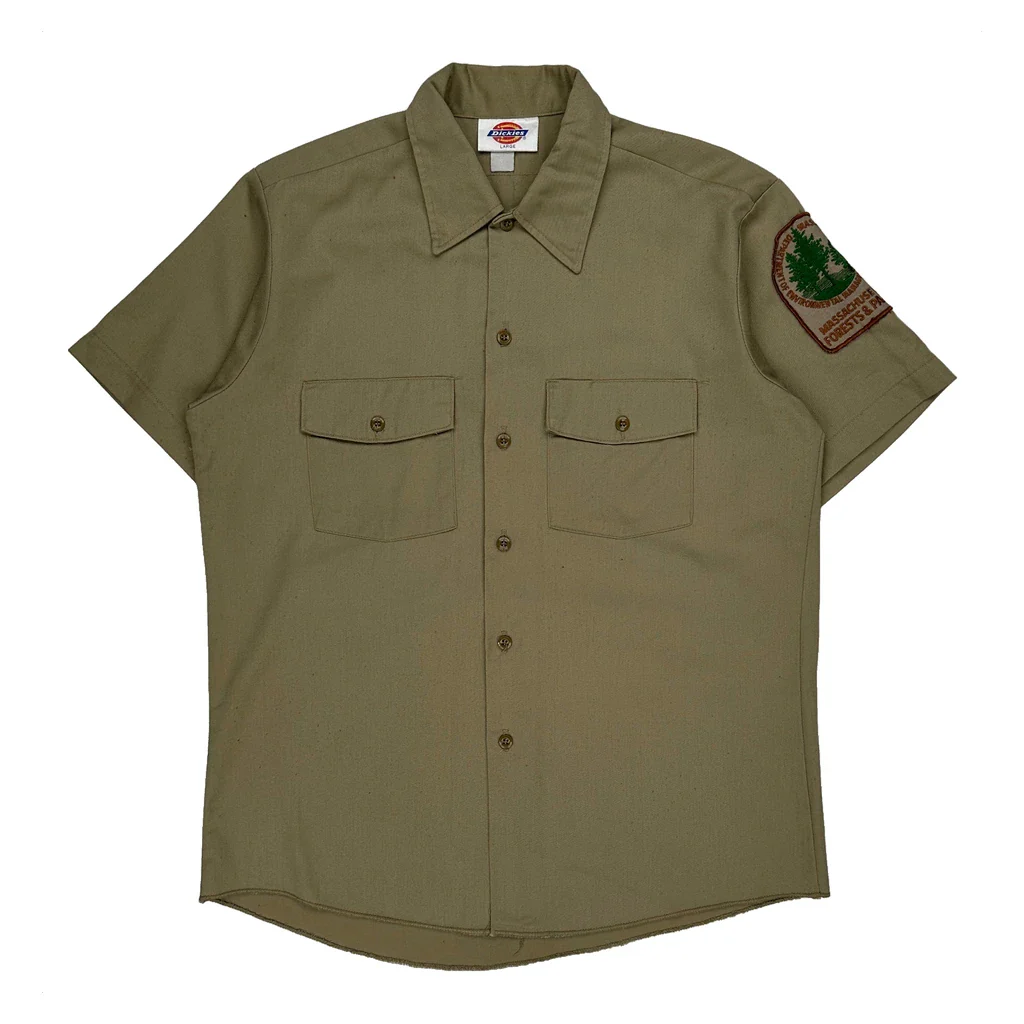 Forestry Service Patch Dickies Short Sleeve Shirt - Large Khaki Cotton