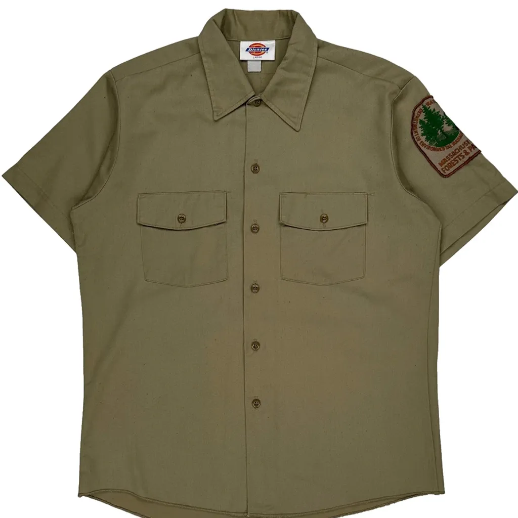 Forestry Service Patch Dickies Short Sleeve Shirt - Large Khaki Cotton - Image 4