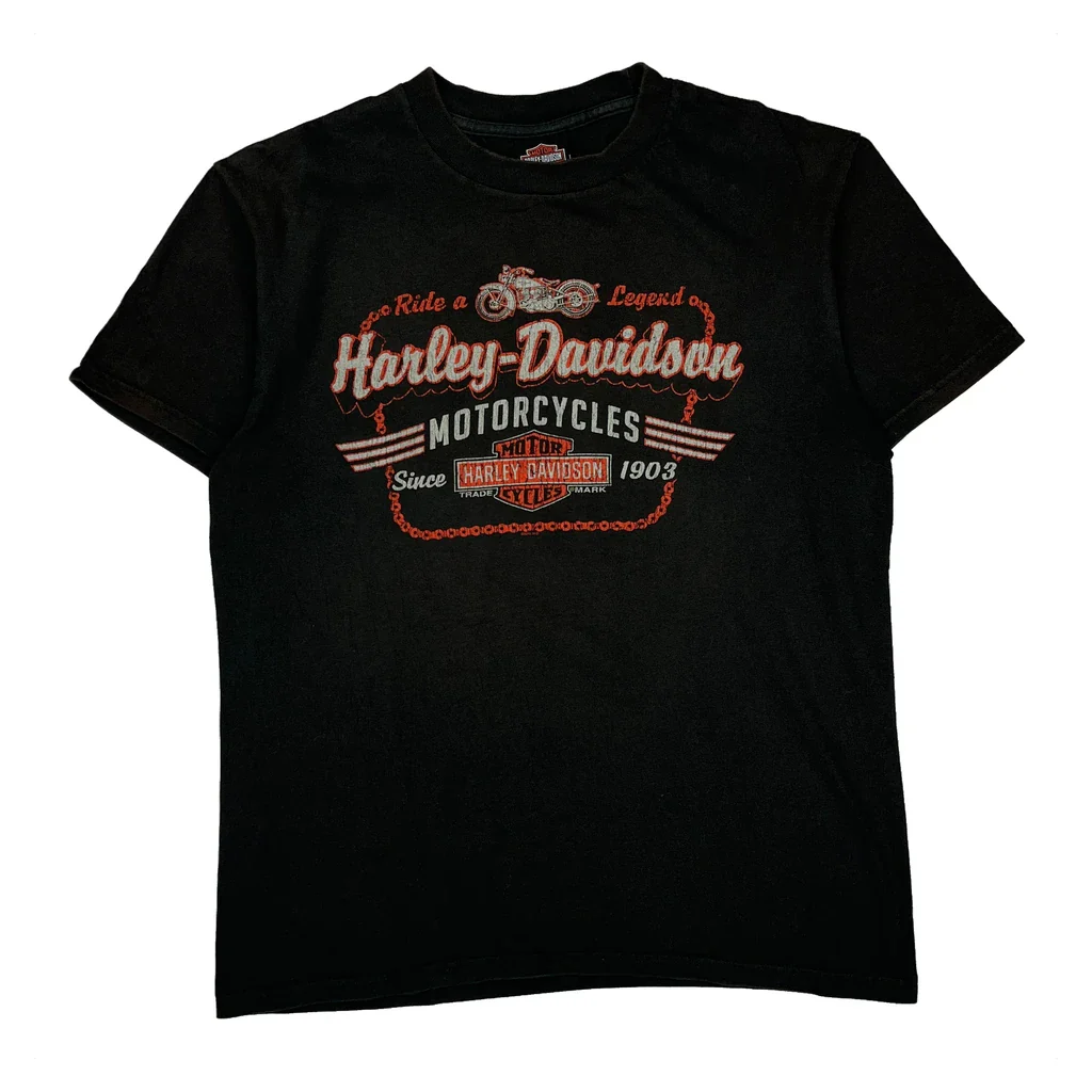 Fort Thunder Harley Davidson Graphic T-Shirt - Large Black Cotton