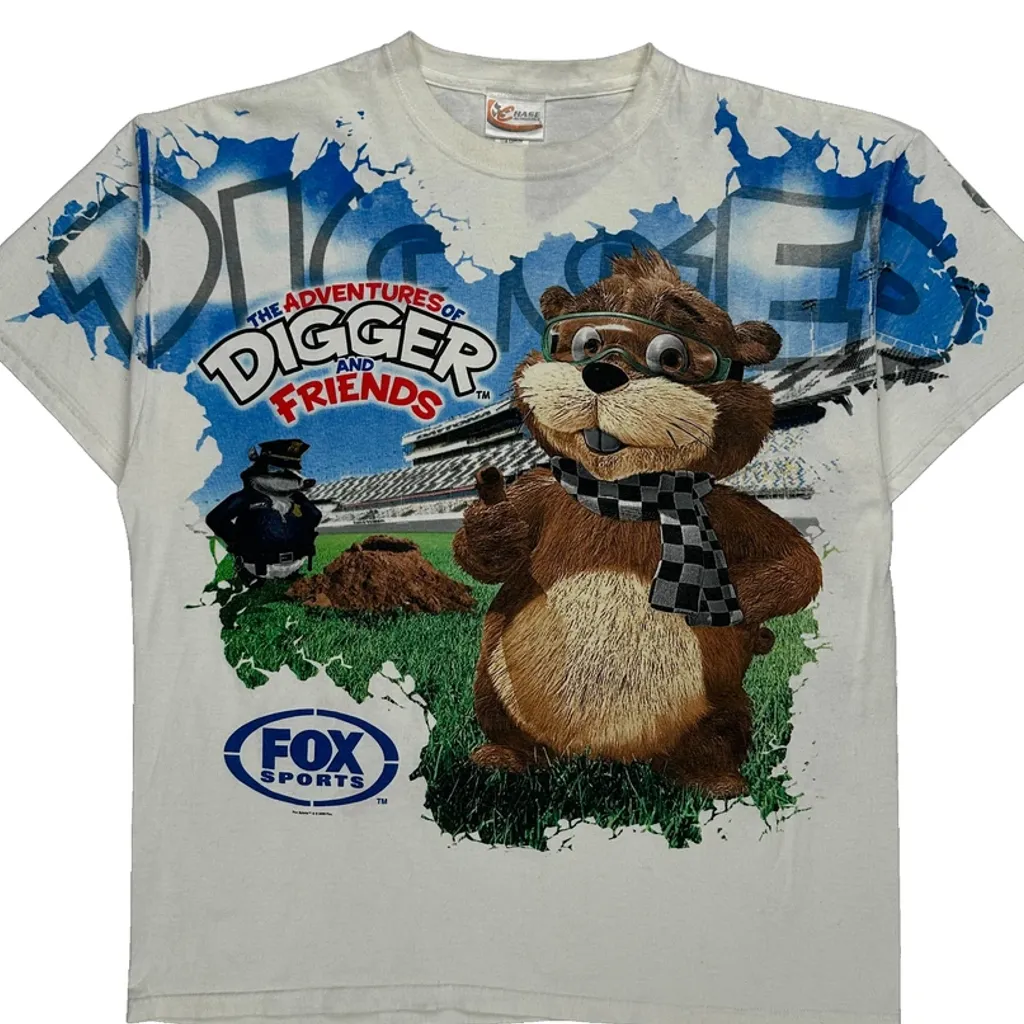 Fox Sports Chase Authentics Digger And Friends Cartoon T-Shirt - XL White Cotton - Image 4