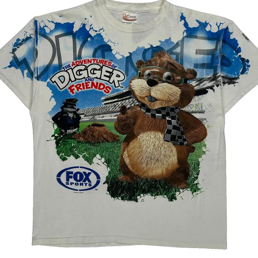 Fox Sports Chase Authentics Digger And Friends Cartoon T-Shirt - XL White Cotton - Image 5