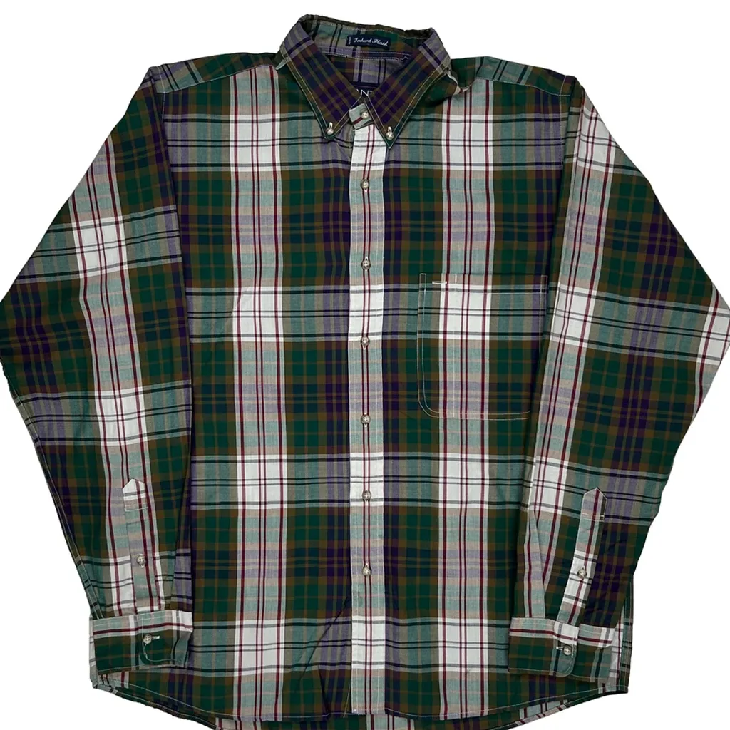 Foxhunt Plaid Gant Checked Shirt - Large Green Cotton - Image 5