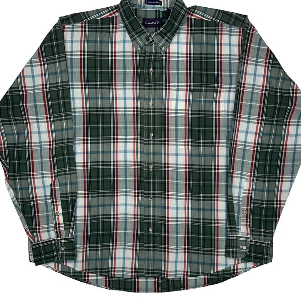 Foxhunt Plaid Gant Shirt - XL Green Cotton Blend - Image 4