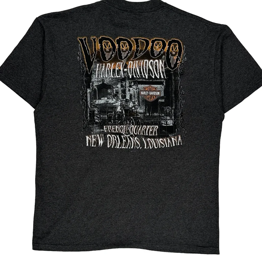 French Quarter New Orleans Harley Davidson Graphic T-Shirt - Large Grey Cotton Blend - Image 7