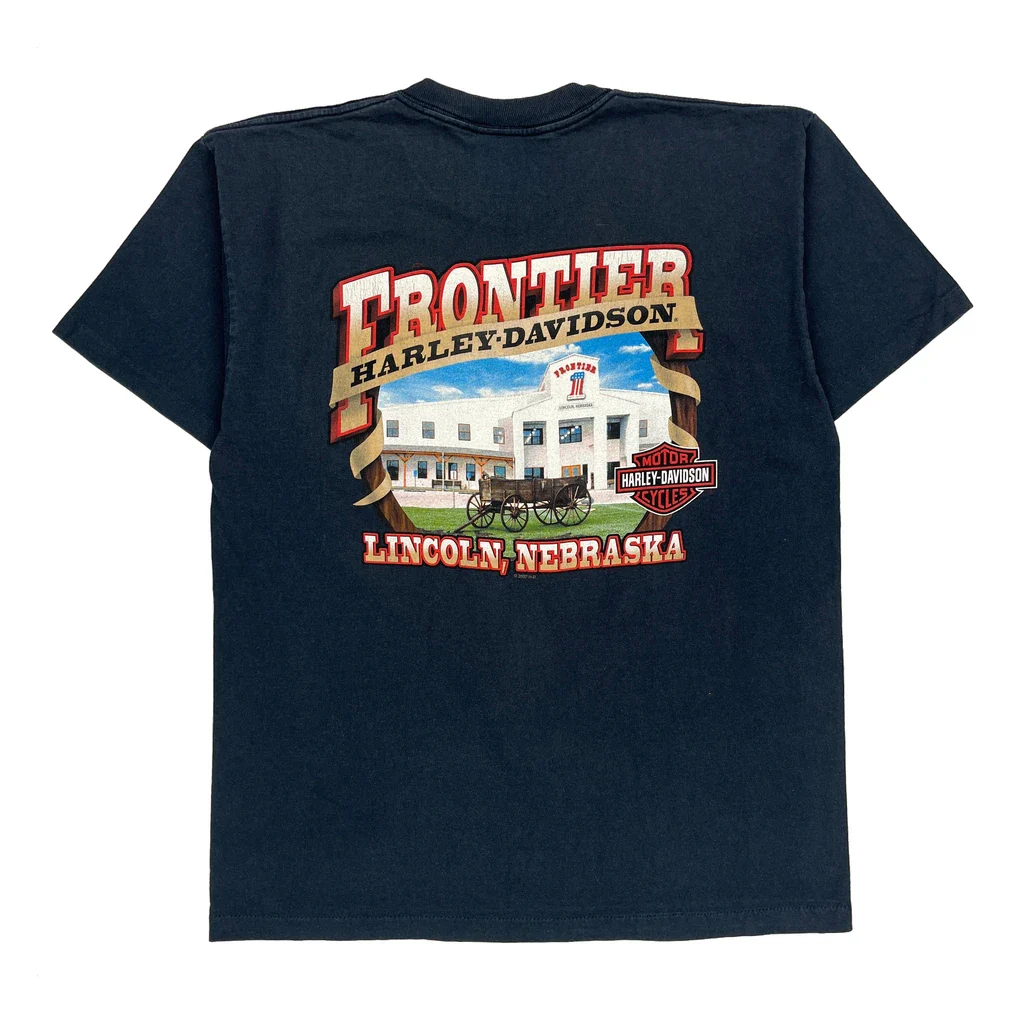 Frontier Harley-Davidson Lincoln, Nebraska Harley Davidson Graphic T-Shirt - Large Blue Cotton - Image 2