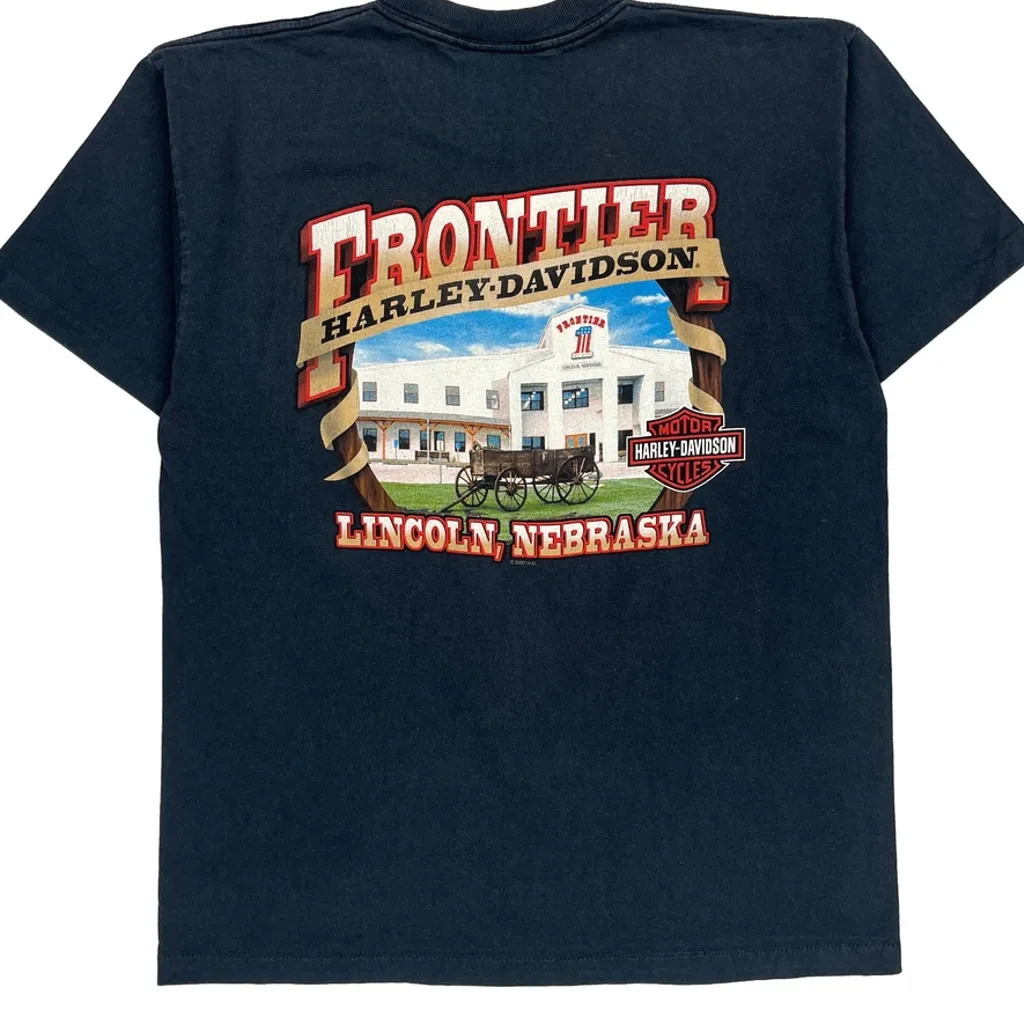 Frontier Harley-Davidson Lincoln, Nebraska Harley Davidson Graphic T-Shirt - Large Blue Cotton - Image 6