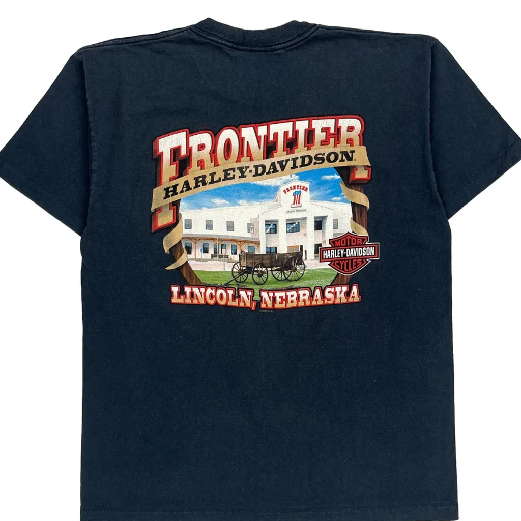 Frontier Harley-Davidson Lincoln, Nebraska Harley Davidson Graphic T-Shirt - Large Blue Cotton - Image 7