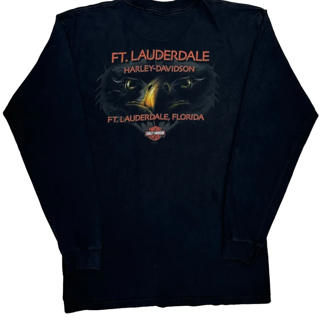 Ft. Lauderdale Harley Davidson Graphic Long Sleeve T-Shirt - Large Black Cotton - Image 6