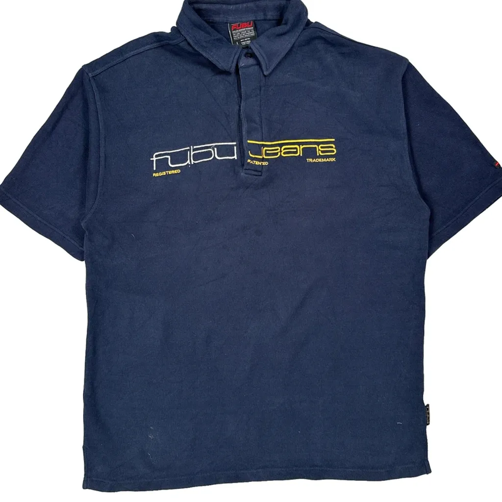Fubu Spellout Polo Shirt - Large Blue Cotton - Image 4