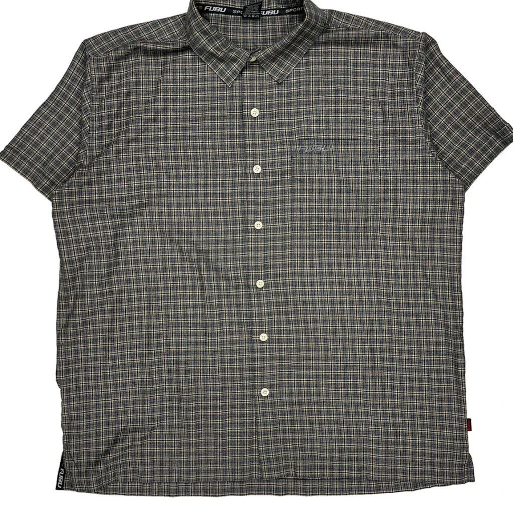 Fubu Checked Short Sleeve Shirt - 2XL Grey Polyester - Image 5