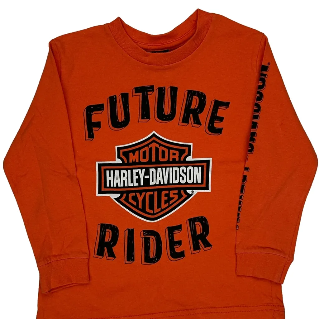 Future Rider Harley Davidson Long Sleeve T-Shirt - XS Orange Cotton - Image 5