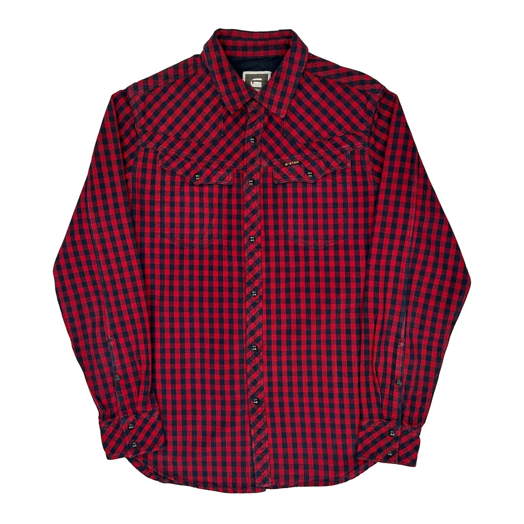 G-Star Checked Flannel Shirt - Large Red Cotton