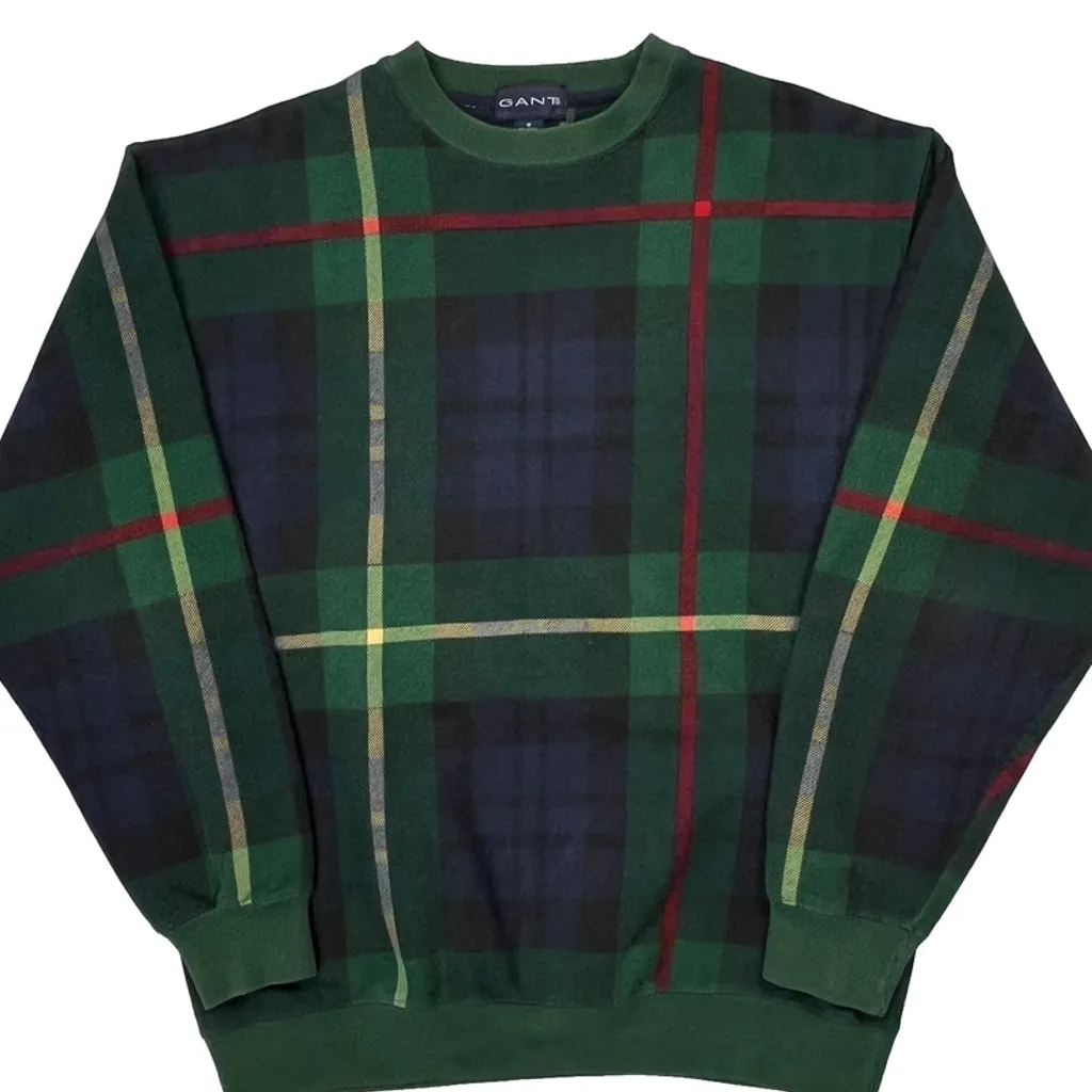 Gant Checked Jumper - Medium Green Cotton Blend - Image 4