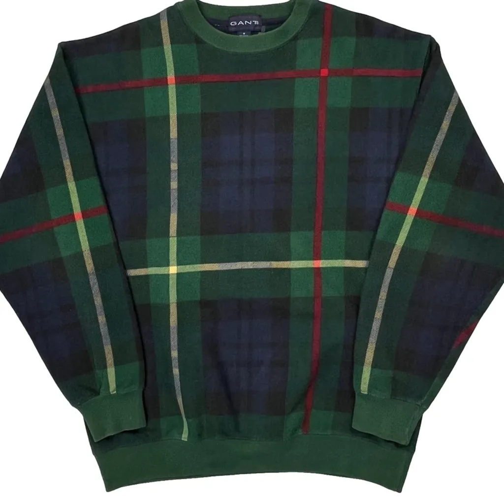 Gant Checked Jumper - Medium Green Cotton Blend - Image 5