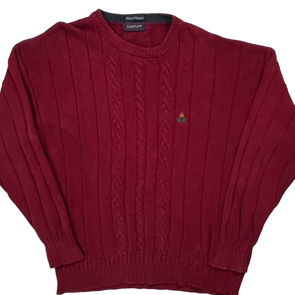 Gant Cable Knit Jumper - Medium Red Cotton - Image 5
