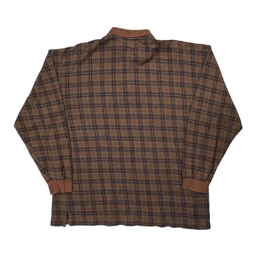 Gant Checked Knitted Polo Shirt - XL Brown Cotton - Image 2