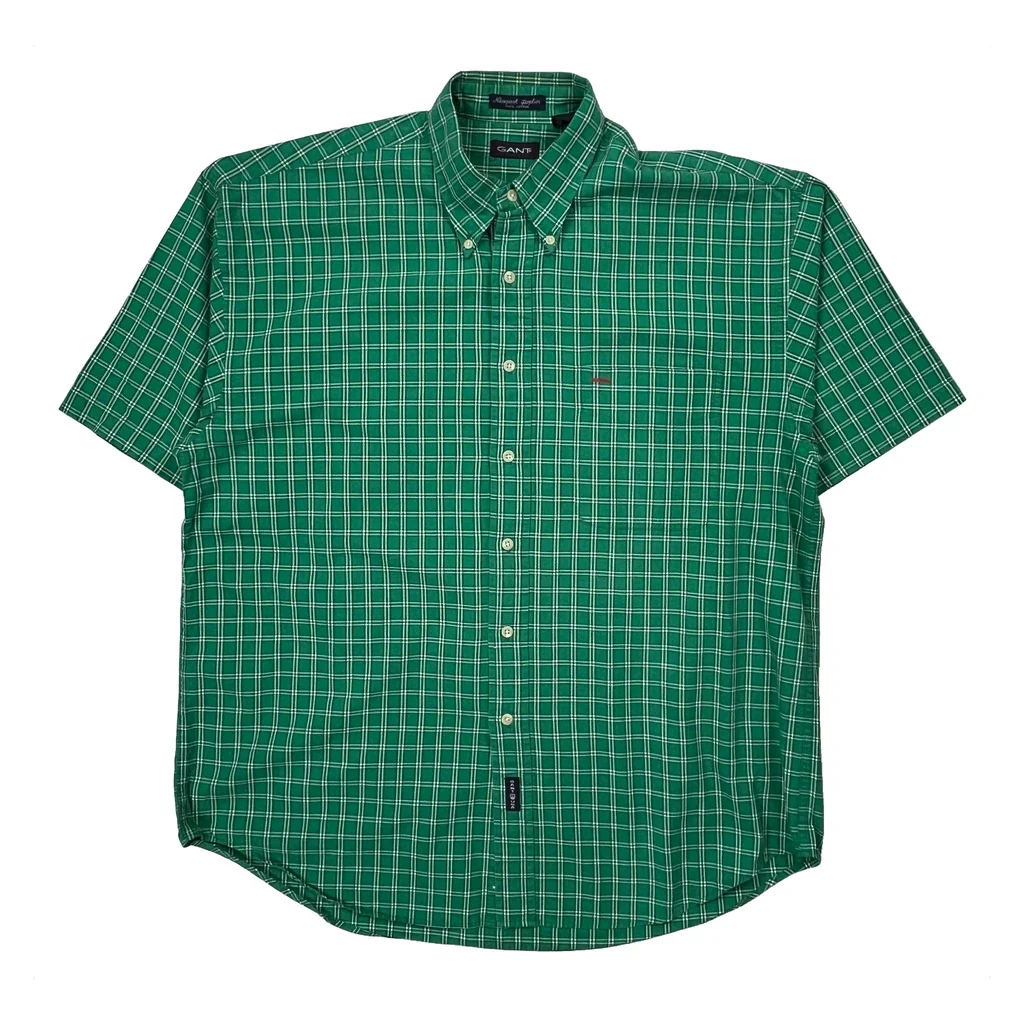 Gant Checked Short Sleeve Shirt - Large Green Cotton