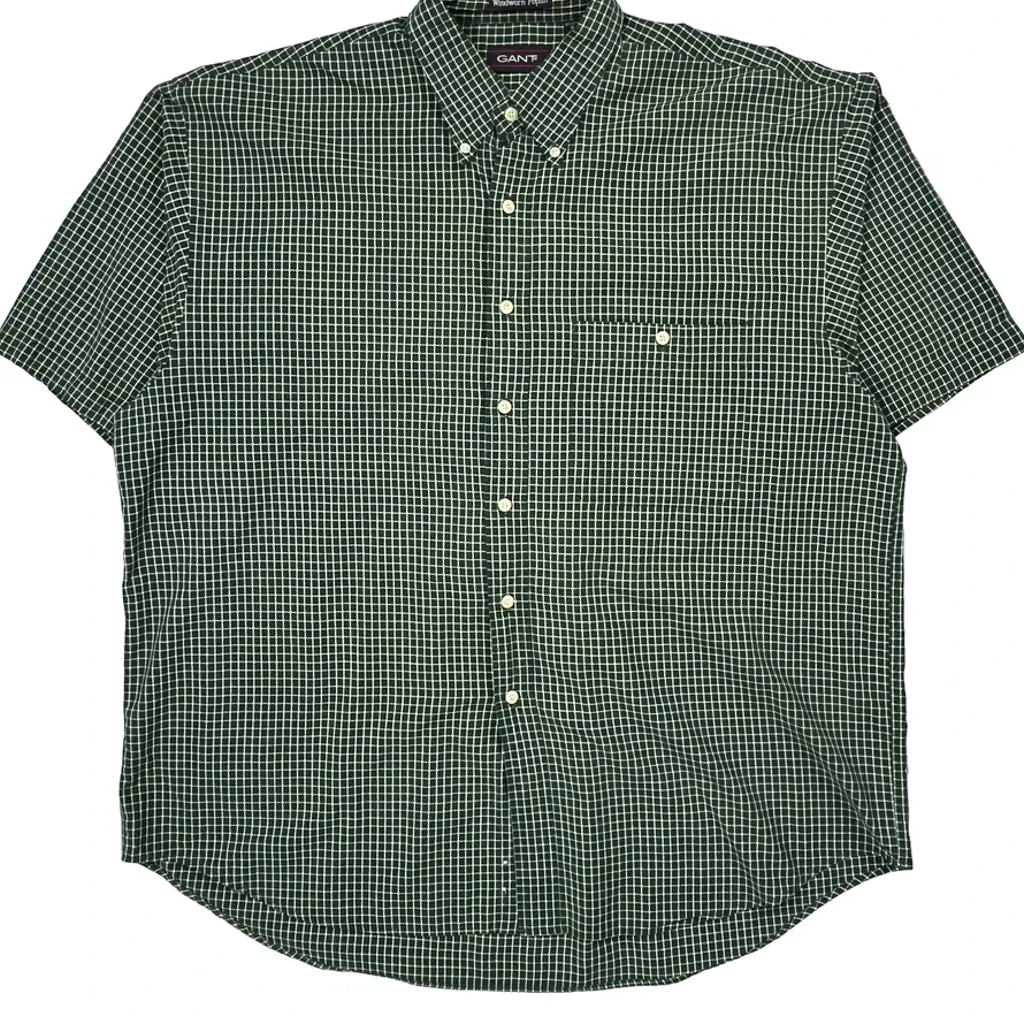 Gant Checked Short Sleeve Shirt - XL Green Cotton - Image 4