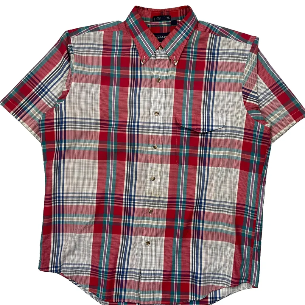 Gant Checked Short Sleeve Shirt - Large Red Cotton Blend - Image 4