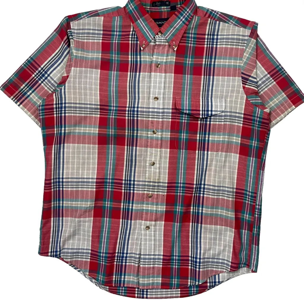 Gant Checked Short Sleeve Shirt - Large Red Cotton Blend - Image 5