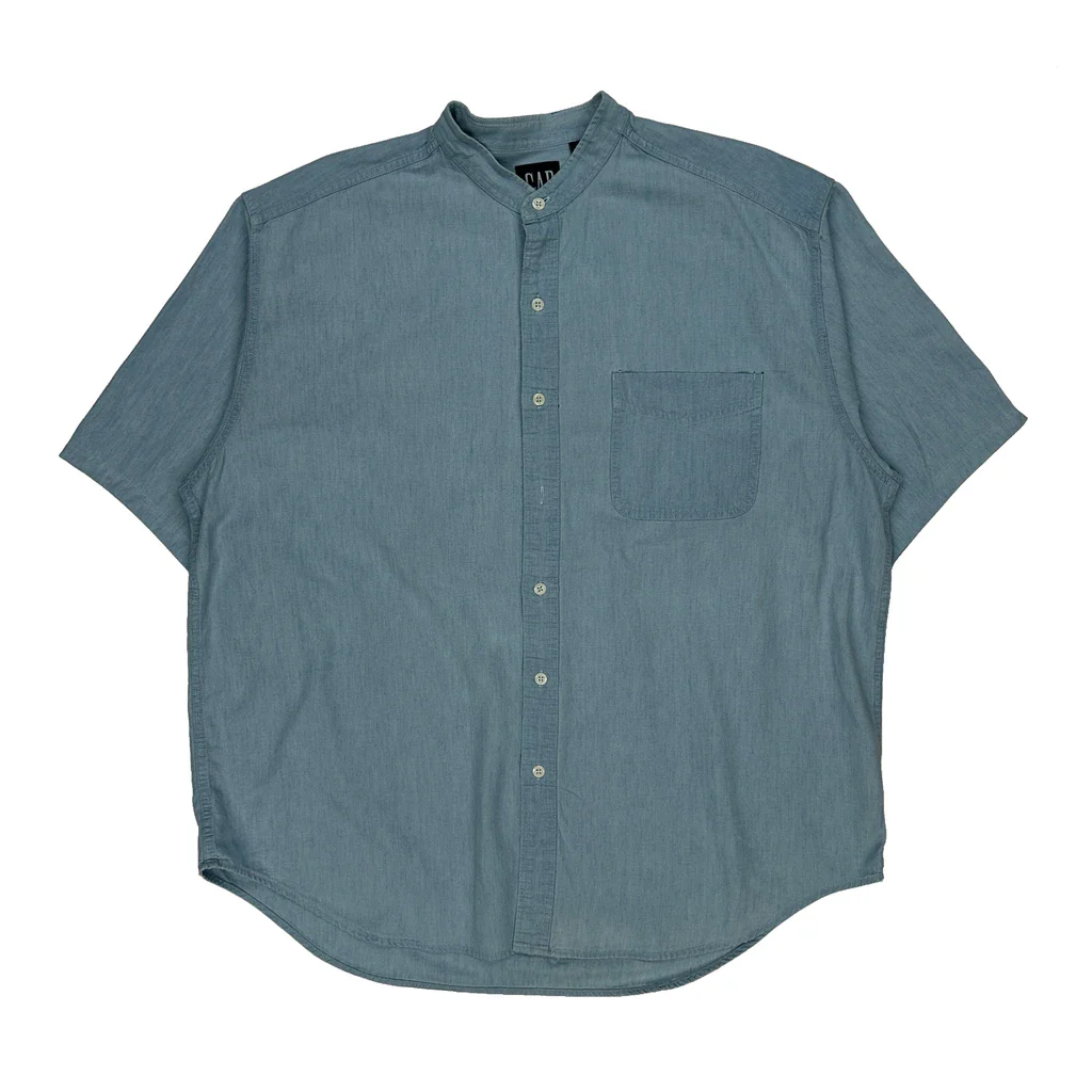 Gap Collarless Shirt - Large Blue Cotton