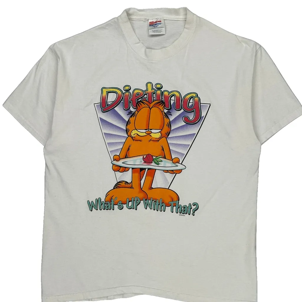 Garfield Hanes Cartoon T-Shirt - Large White Cotton - Image 5