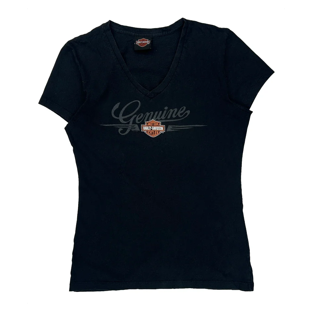 Genuine Harley Davidson V-Neck T-Shirt - XS Black Cotton