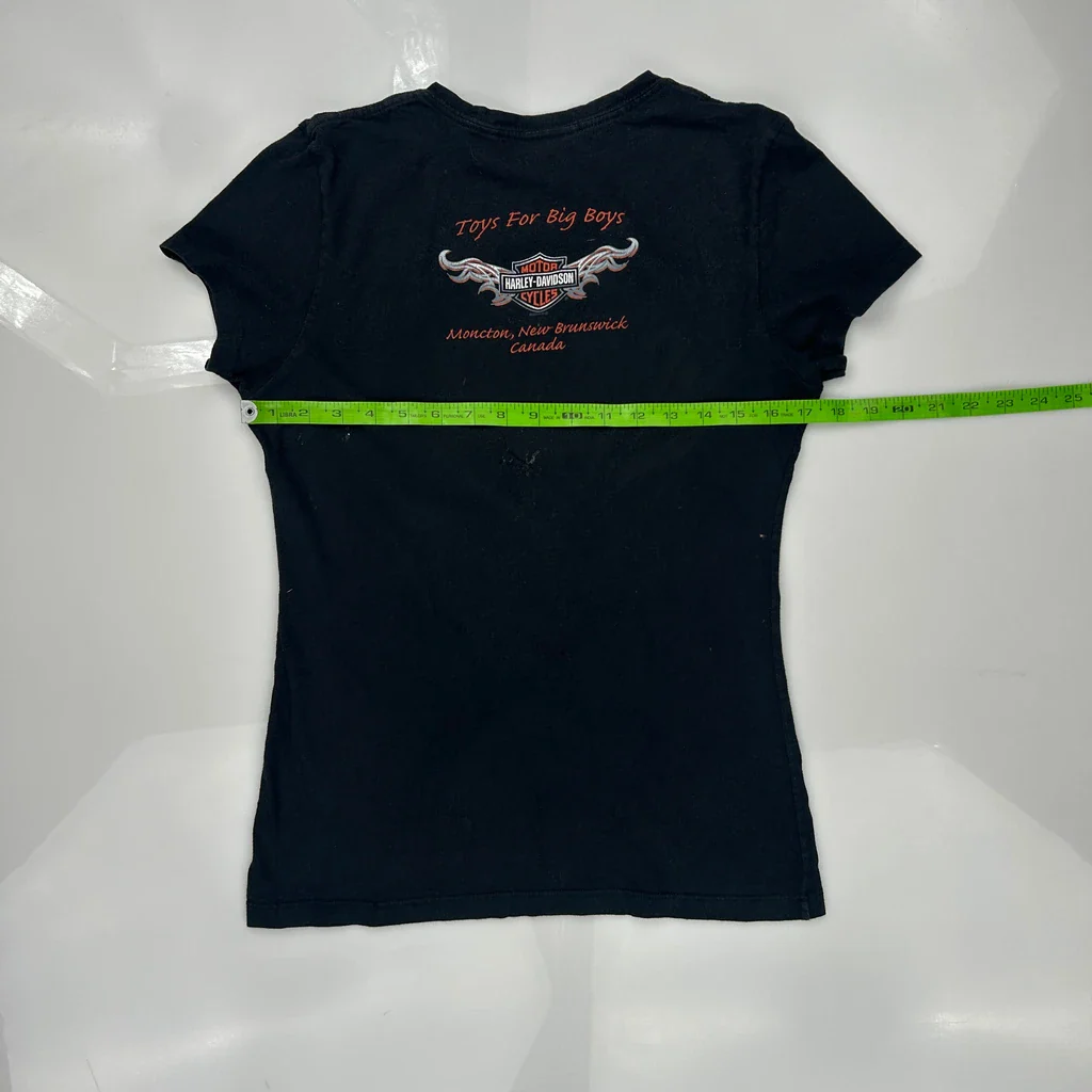 Genuine Harley Davidson V-Neck T-Shirt - XS Black Cotton - Image 3