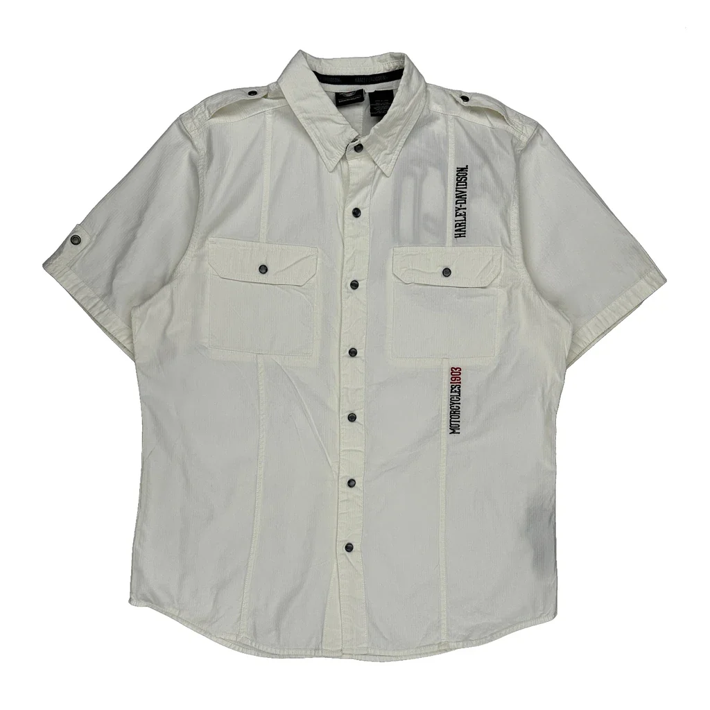 Genuine Motorclothes Harley Davidson Short Sleeve Shirt - XL White Cotton