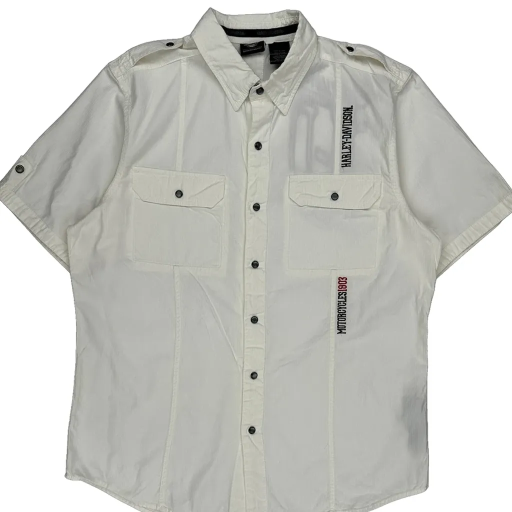 Genuine Motorclothes Harley Davidson Short Sleeve Shirt - XL White Cotton - Image 4