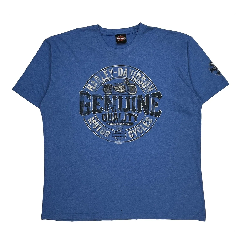 Genuine Quality Motorcycles Harley Davidson Graphic T-Shirt - XL Blue Cotton