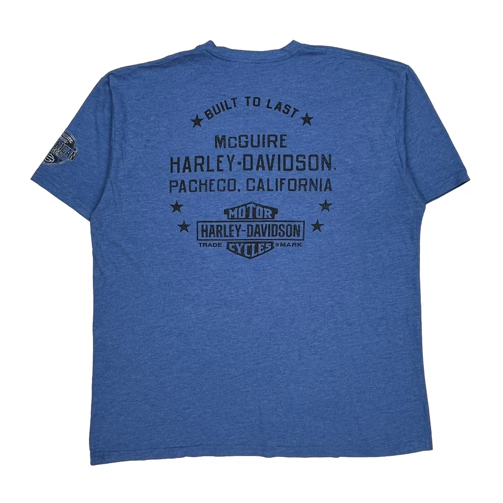 Genuine Quality Motorcycles Harley Davidson Graphic T-Shirt - XL Blue Cotton - Image 2