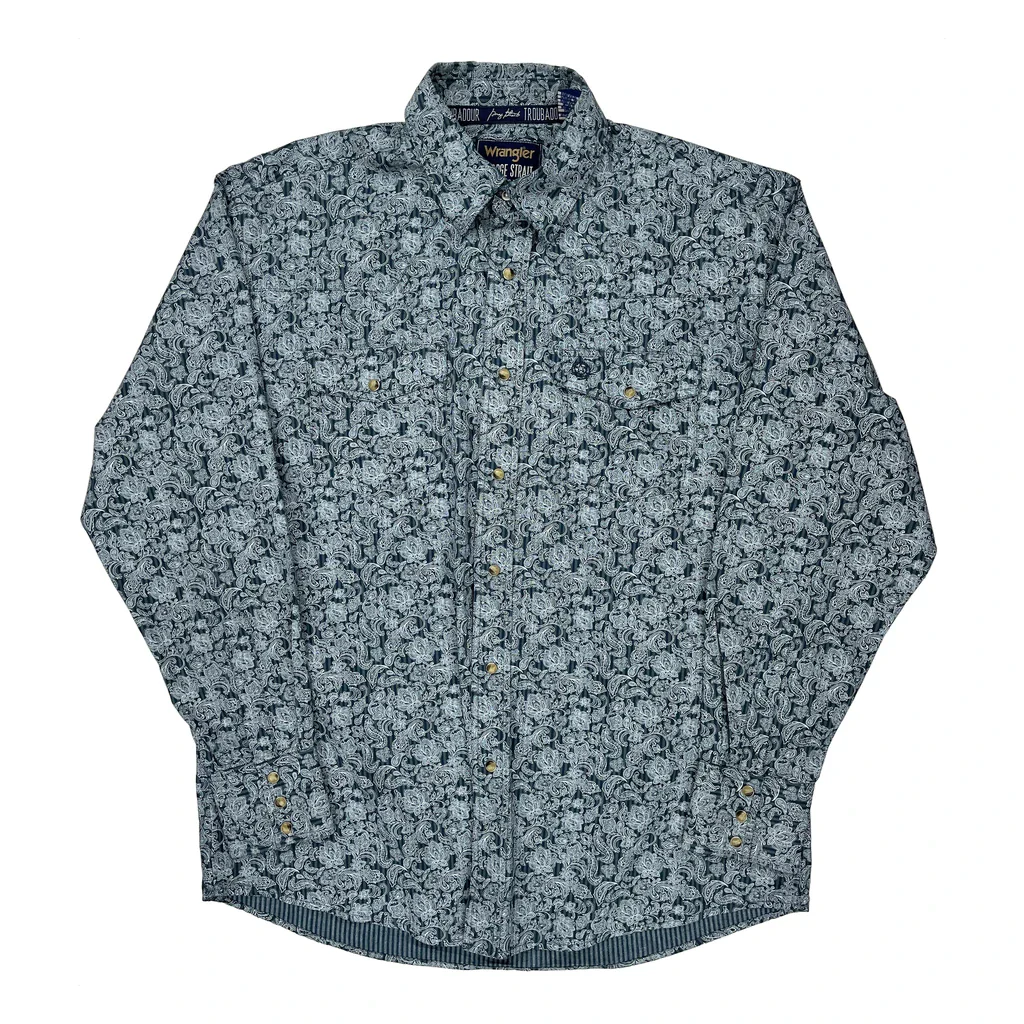 George Strait Collection Wrangler Patterned Shirt - Large Blue Cotton