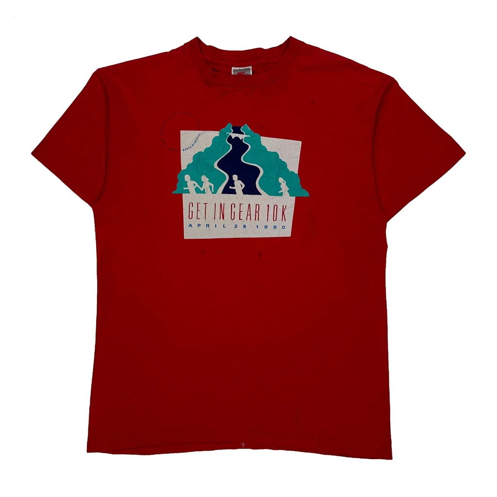 Get In Gear 10K April 28, 1990 Nike Graphic T-Shirt - Large Red Cotton